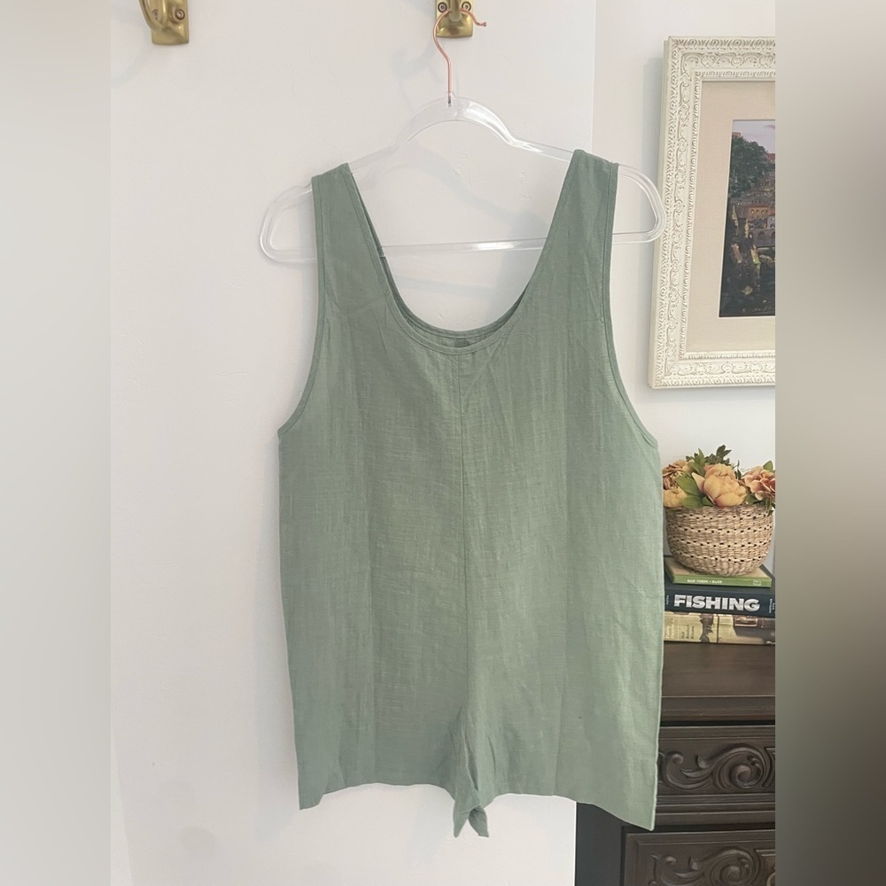 Shein cotton blend play suit beach cover up sage green NWOT small - Picture 2 of 8